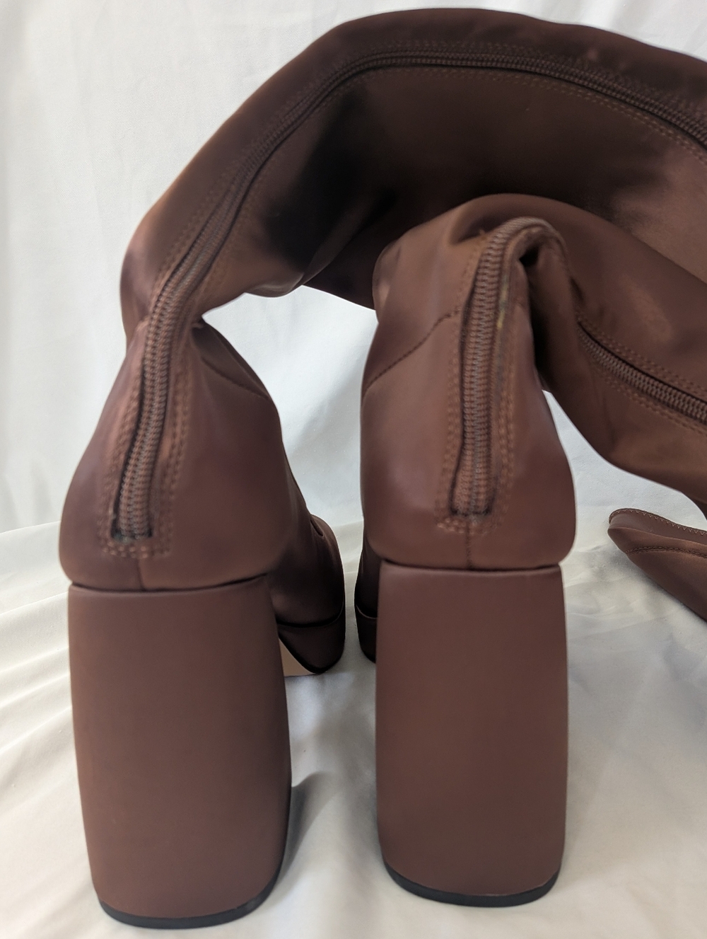 Katy Perry Brown Satin UpliftOTK Over the Knee High Heel Zip Platform Boot Sz 10 - Picture 4 of 9
